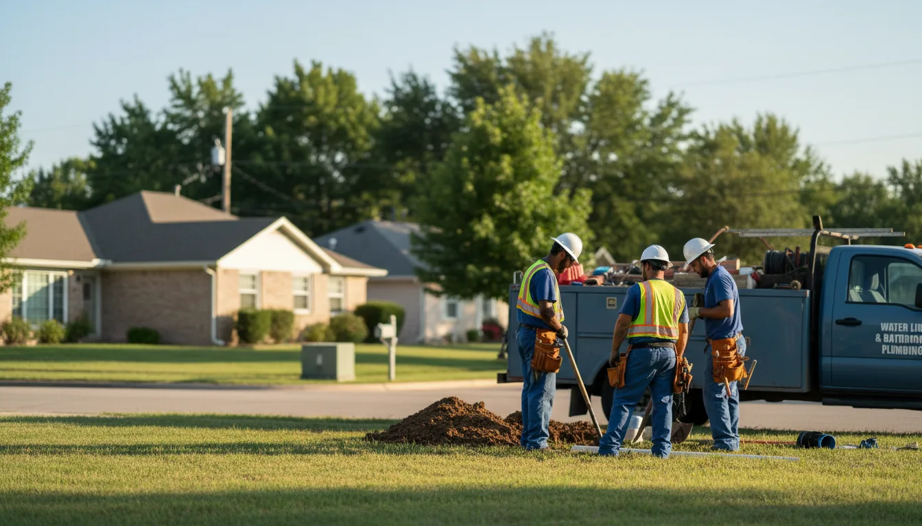 Residential water line and bathroom plumbing service in Marland, OK